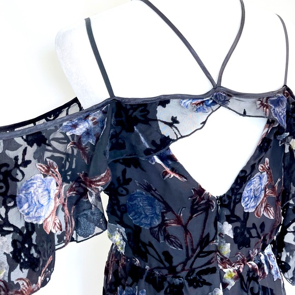 NWT ABS Collection Black Sheer with Velvet Embossed Floral Dress - Picture 10 of 14